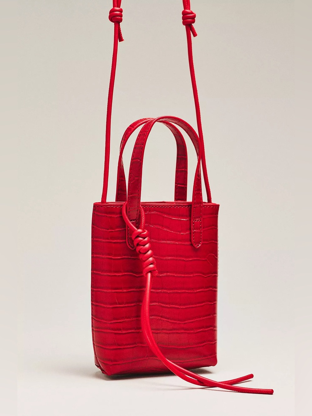 Anthropologie Red Mini Croc-Texture Crossbody Tote